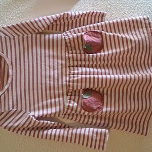 Pink and White Striped Toddler Dress with Apple Pockets